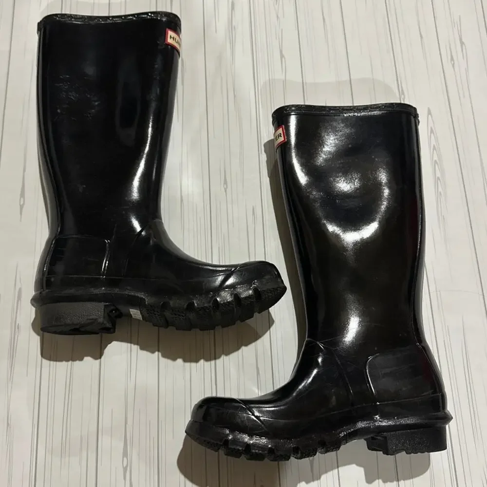 Hunter Boots Black Classic Tall Rain Boot Kids Original Gloss Rubber Boot Preppy